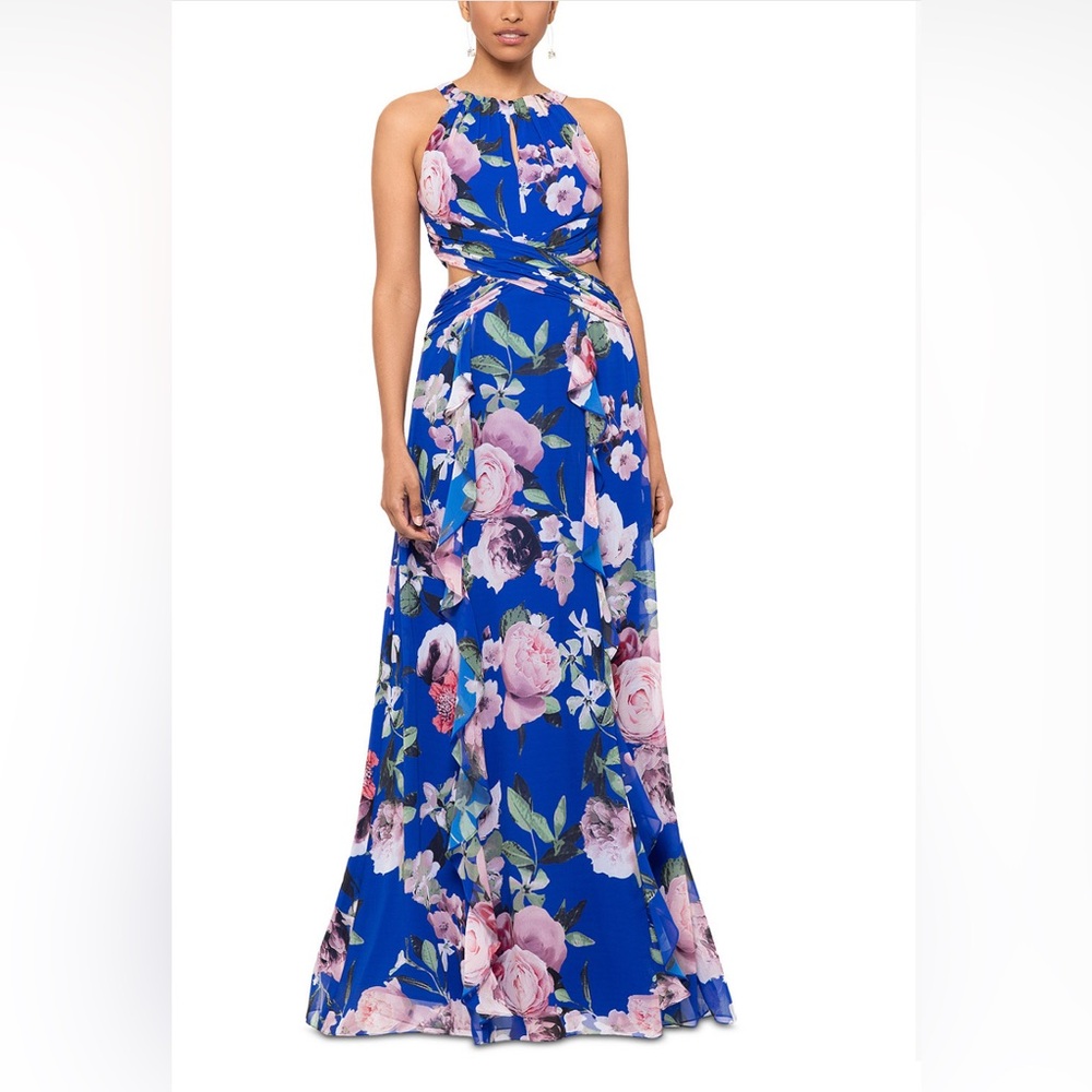 Xscape Blue Floral Maxi Dress